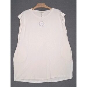Umgee + Top Womens Pleated Cap Sleeves Tunic Jersey Knit Dress XL Cream Loose